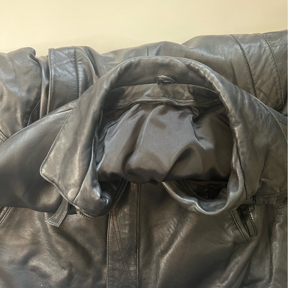 Men's Black Leather Belted Jacket size M - Picture 14 of 16